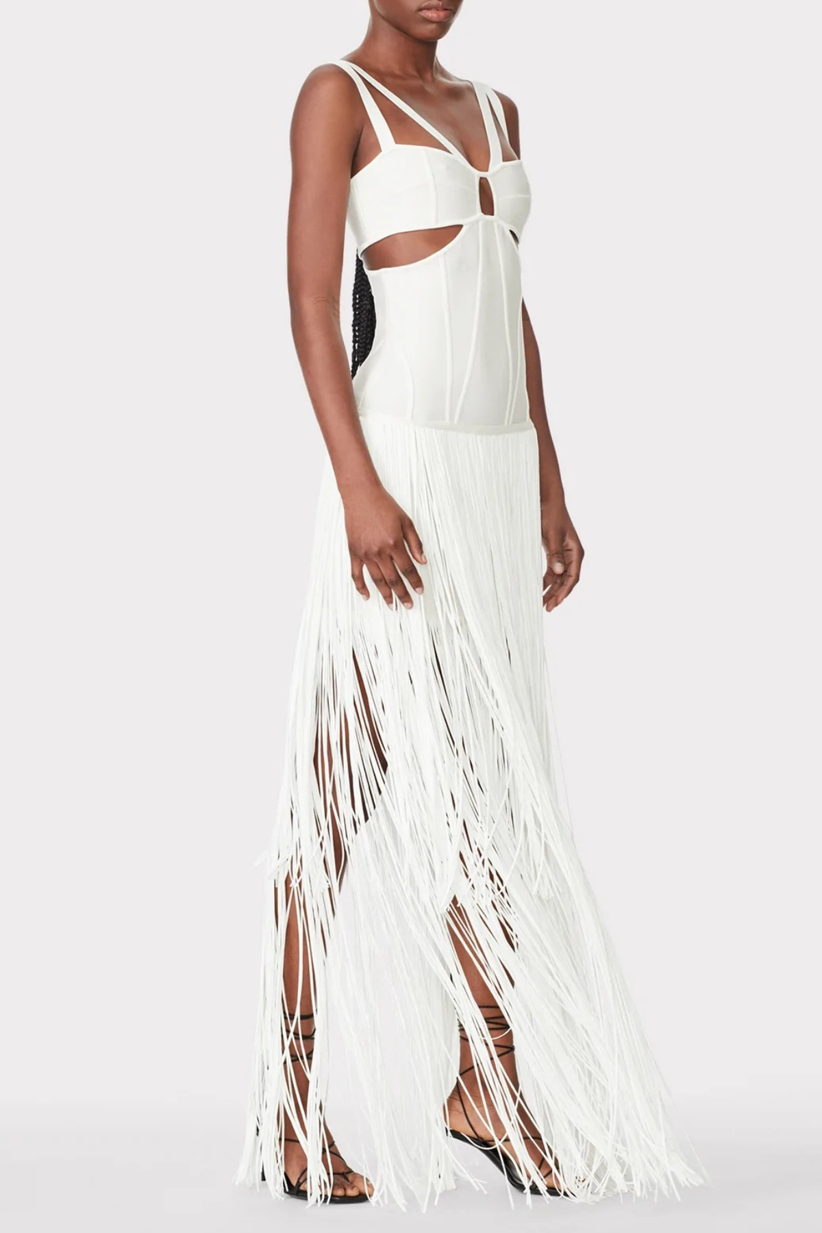 Maritza Cutout Fringe Maxi Bandage Dress - White
