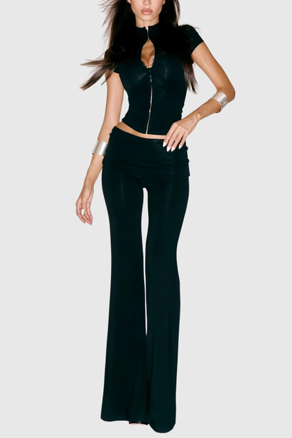 Marleig Cutout Hook Top & Flared Pants Set