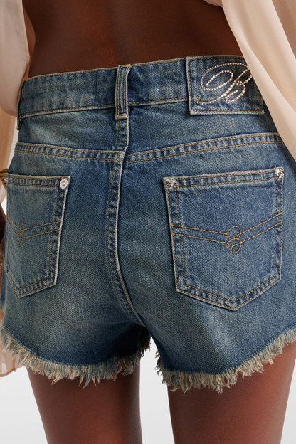 Marlowe Butterfly Embroidered Denim Shorts