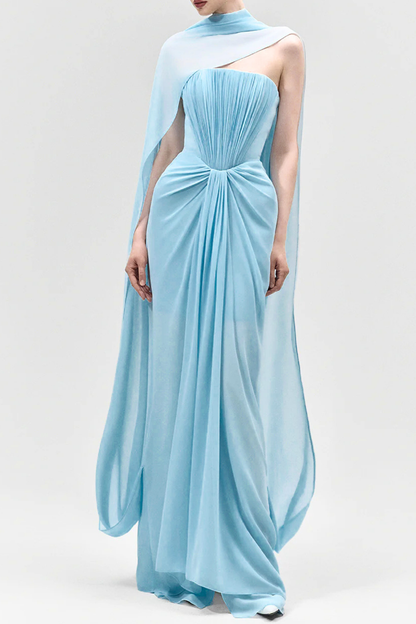 Marnie Scarf Strapless Ruched Maxi Dress - Blue