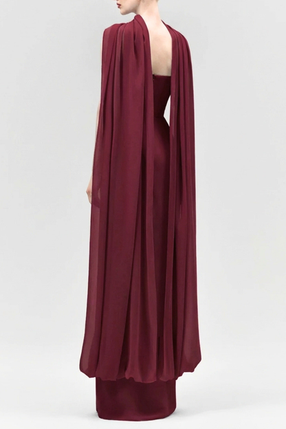Marnie Scarf Strapless Ruched Maxi Dress - Wine