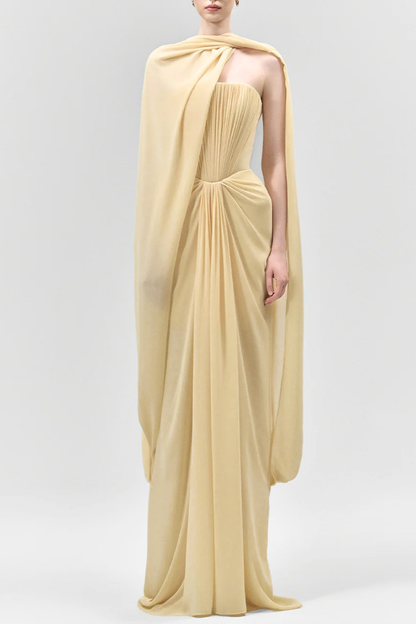 Marnie Scarf Strapless Ruched Maxi Dress - Yellow