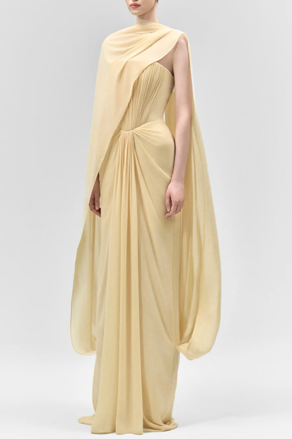 Marnie Scarf Strapless Ruched Maxi Dress - Yellow