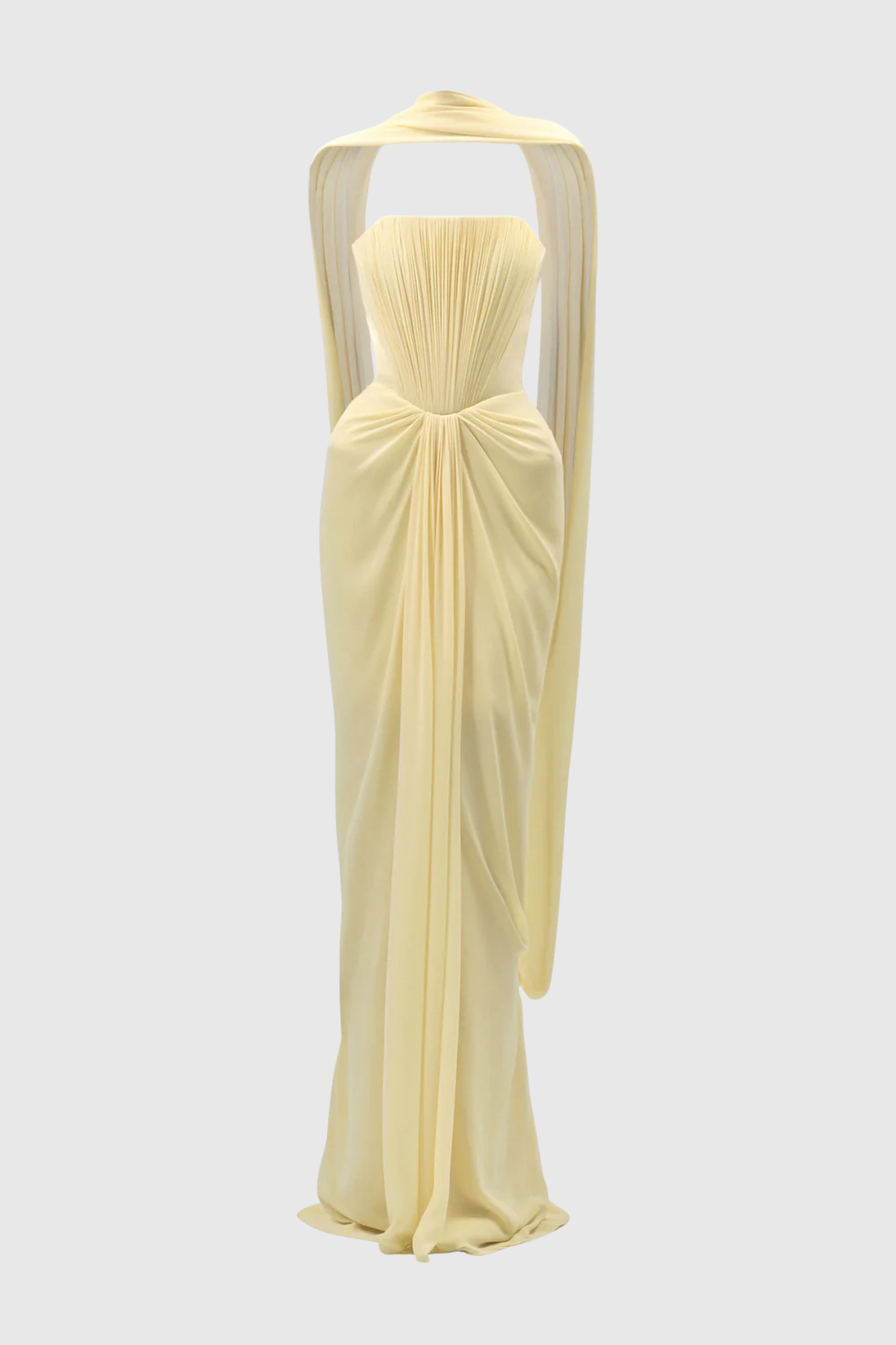 Marnie Scarf Strapless Ruched Maxi Dress - Yellow