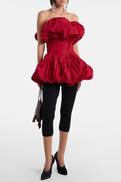 Marsali Gathered Crinkle Blouse - Red