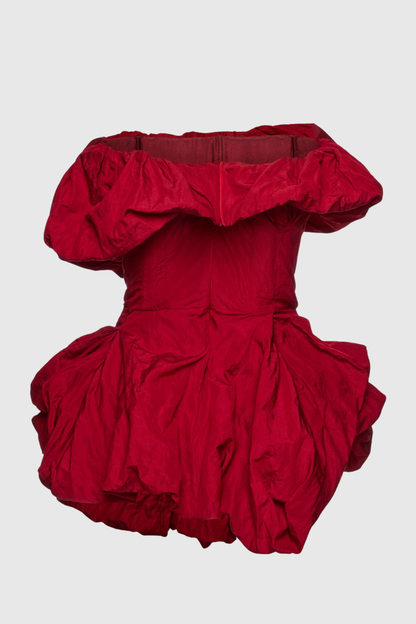 Marsali Gathered Crinkle Blouse - Red