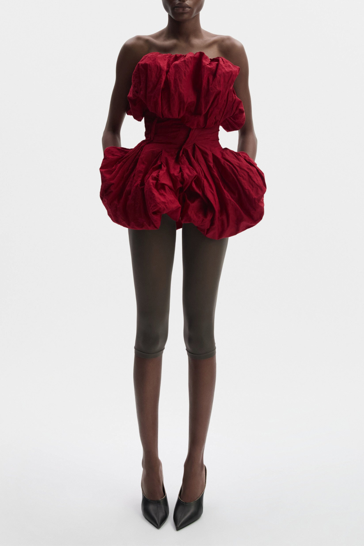 Marsali Gathered Crinkle Blouse - Red