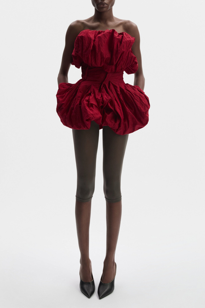 Marsali Gathered Crinkle Blouse - Red