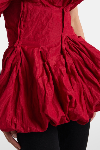 Marsali Gathered Crinkle Blouse - Red