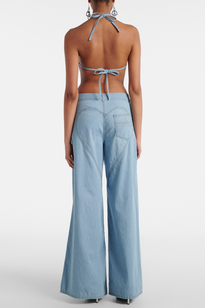 Martae Floral Crystal Denim Two Piece Set