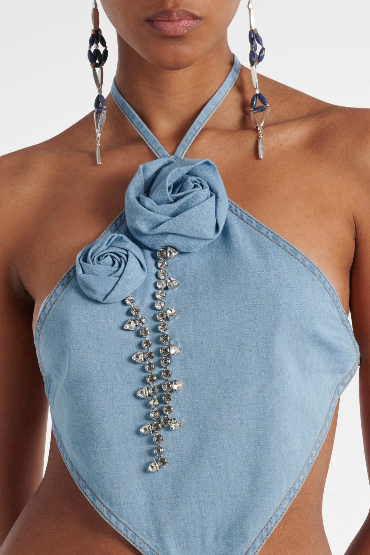 Martae Floral Crystal Denim Two Piece Set
