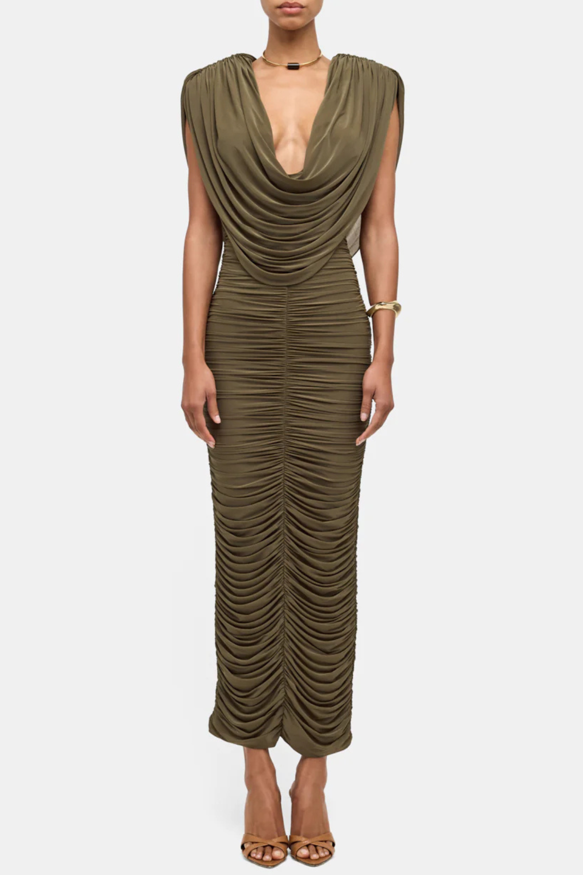 Marvel Cowl-neck Ruched Maxi Dress