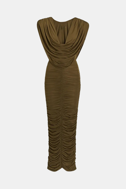 Marvel Cowl-neck Ruched Maxi Dress
