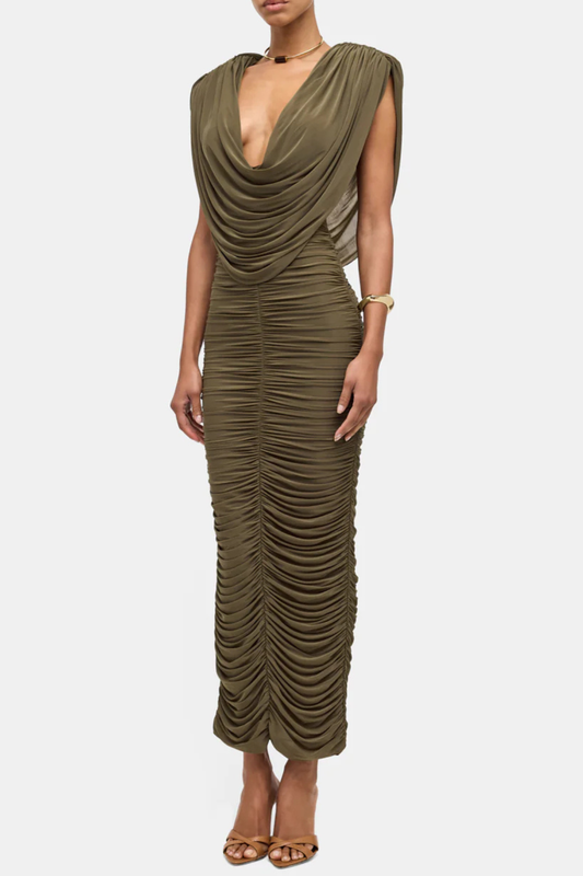 Marvel Cowl-neck Ruched Maxi Dress