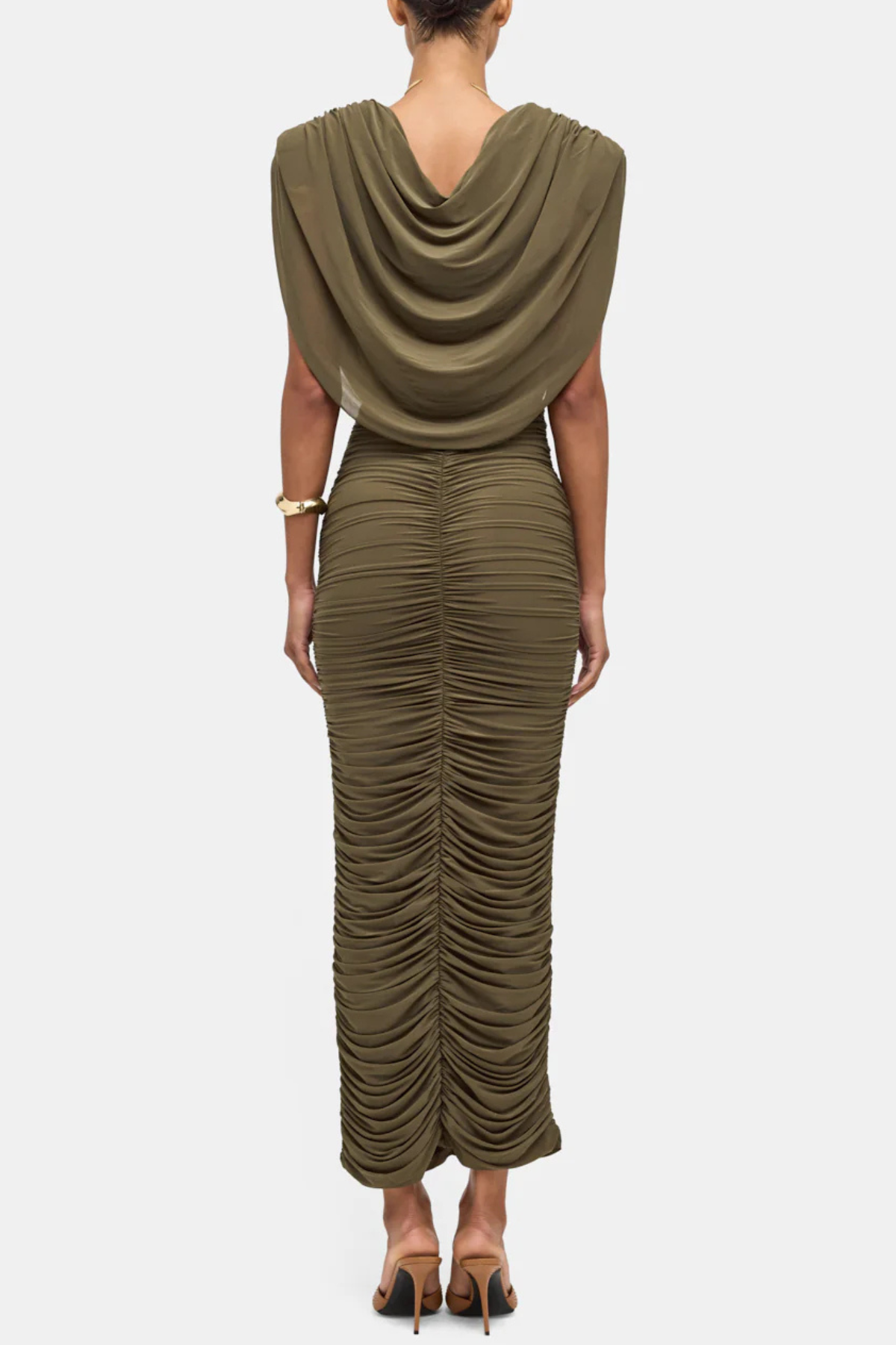 Marvel Cowl-neck Ruched Maxi Dress