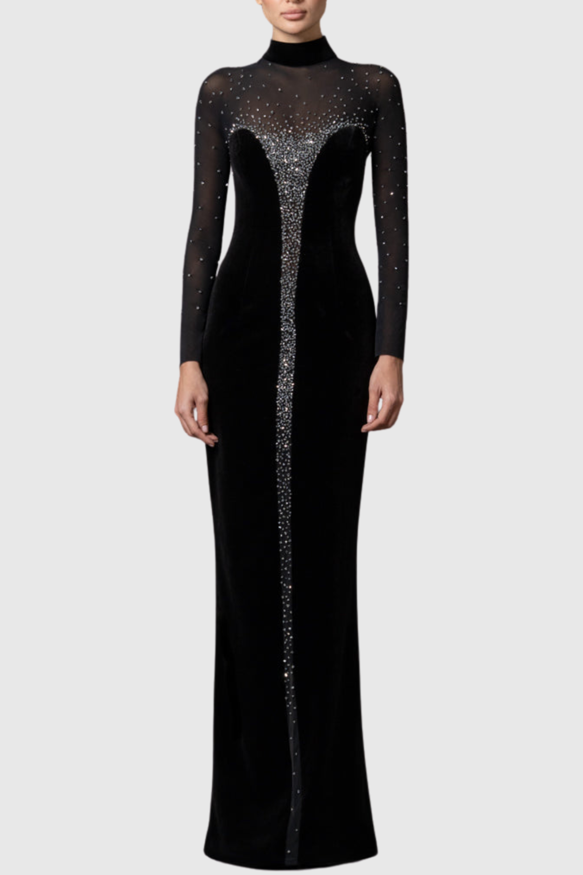 Maryar Crystal Embellished Velvet Maxi Dress