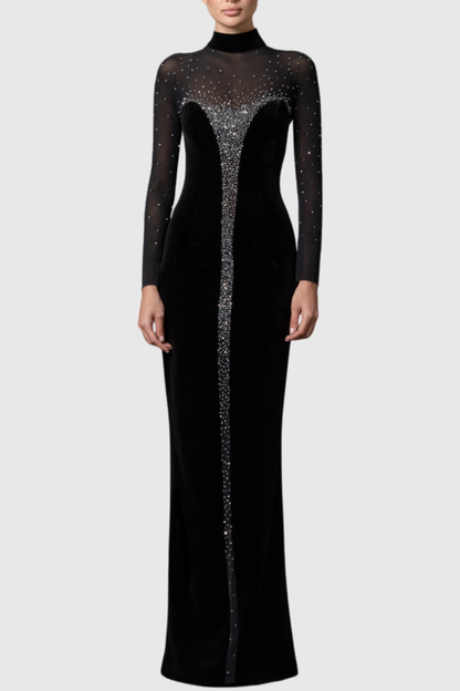 Maryar Crystal Embellished Velvet Maxi Dress