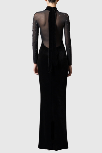Maryar Crystal Embellished Velvet Maxi Dress