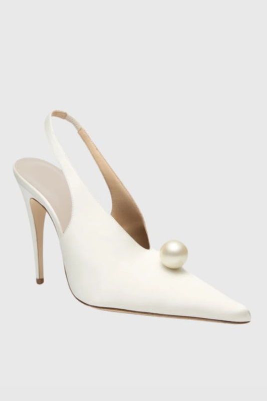 Masozi Pearl Satin Slingback Pumps - White