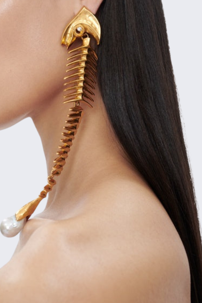 Massimo Fish Skeleton Pearl Earrings