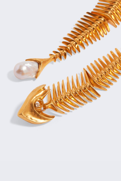 Massimo Fish Skeleton Pearl Earrings