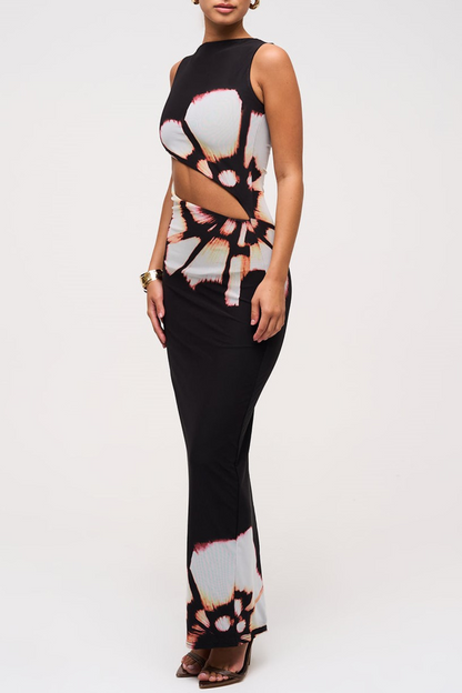 Mateo Floral Print Cutout Maxi Dress