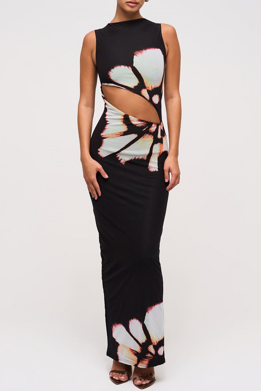 Mateo Floral Print Cutout Maxi Dress