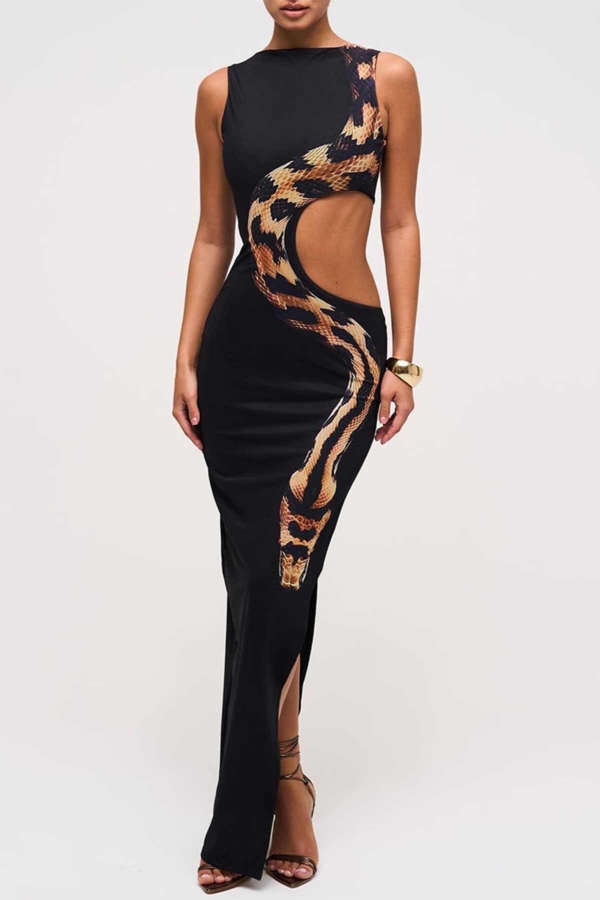 Mateo Snake Print Cutout Maxi Dress