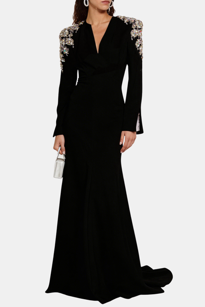 Matrsa Crystal Embellished Maxi Dress - Black