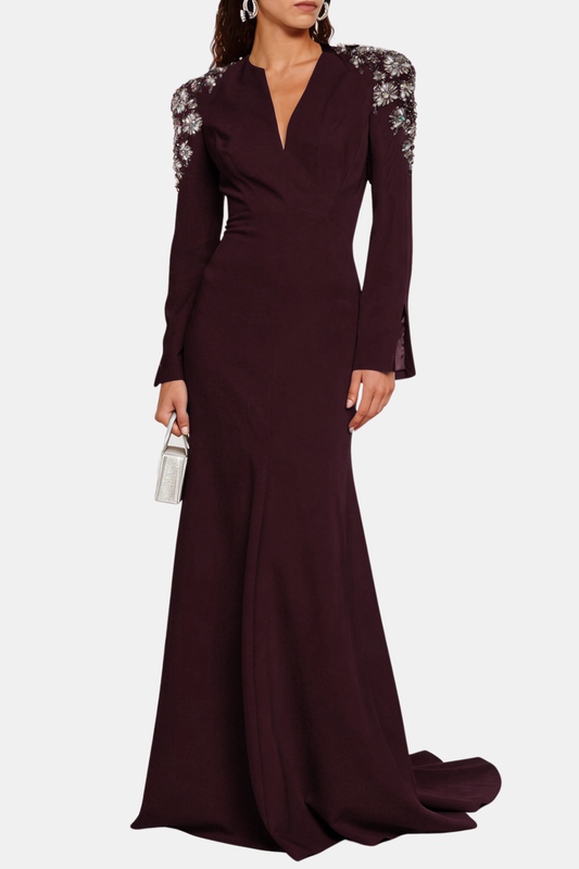 Matrsa Crystal Embellished Maxi Dress - Wine