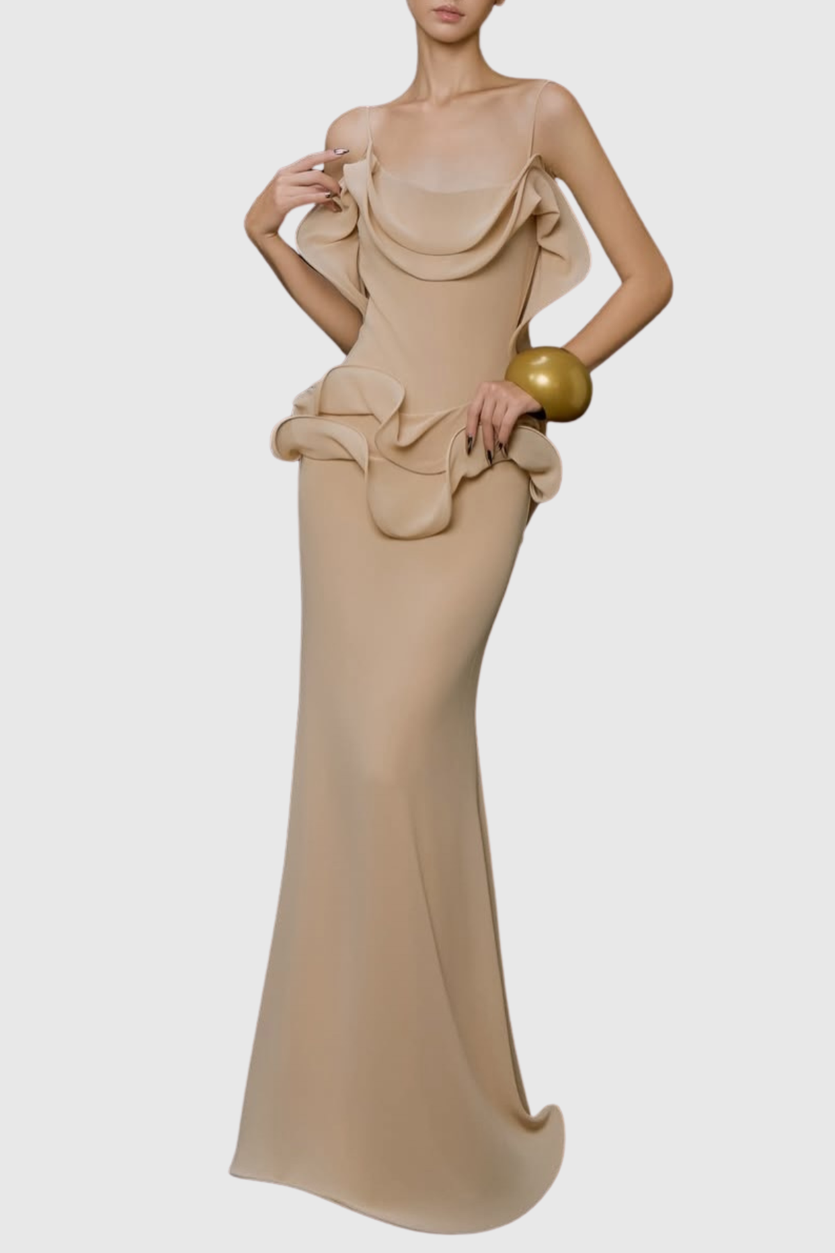 Mattea Ruffle Maxi Dress - Nude
