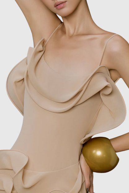 Mattea Ruffle Maxi Dress - Nude