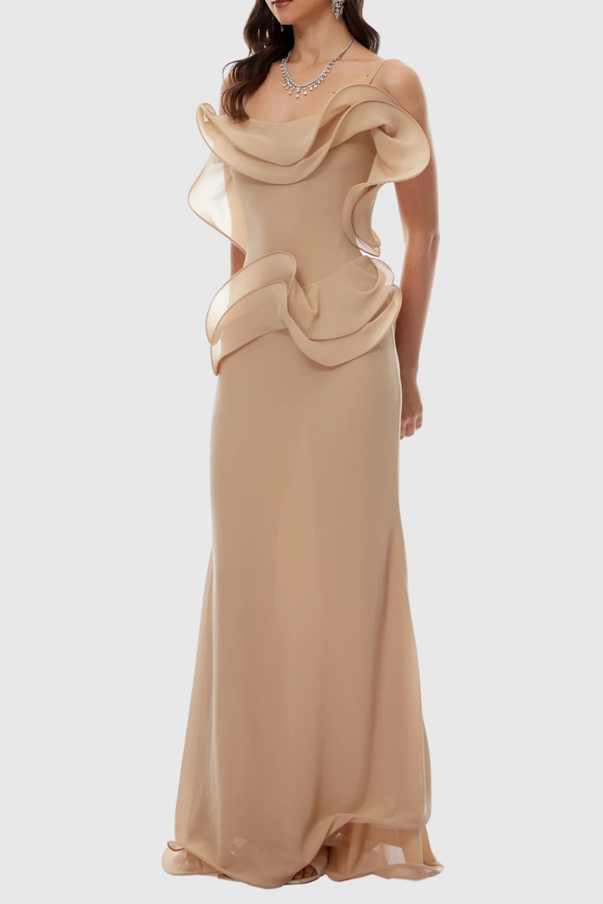Mattea Ruffle Maxi Dress - Nude