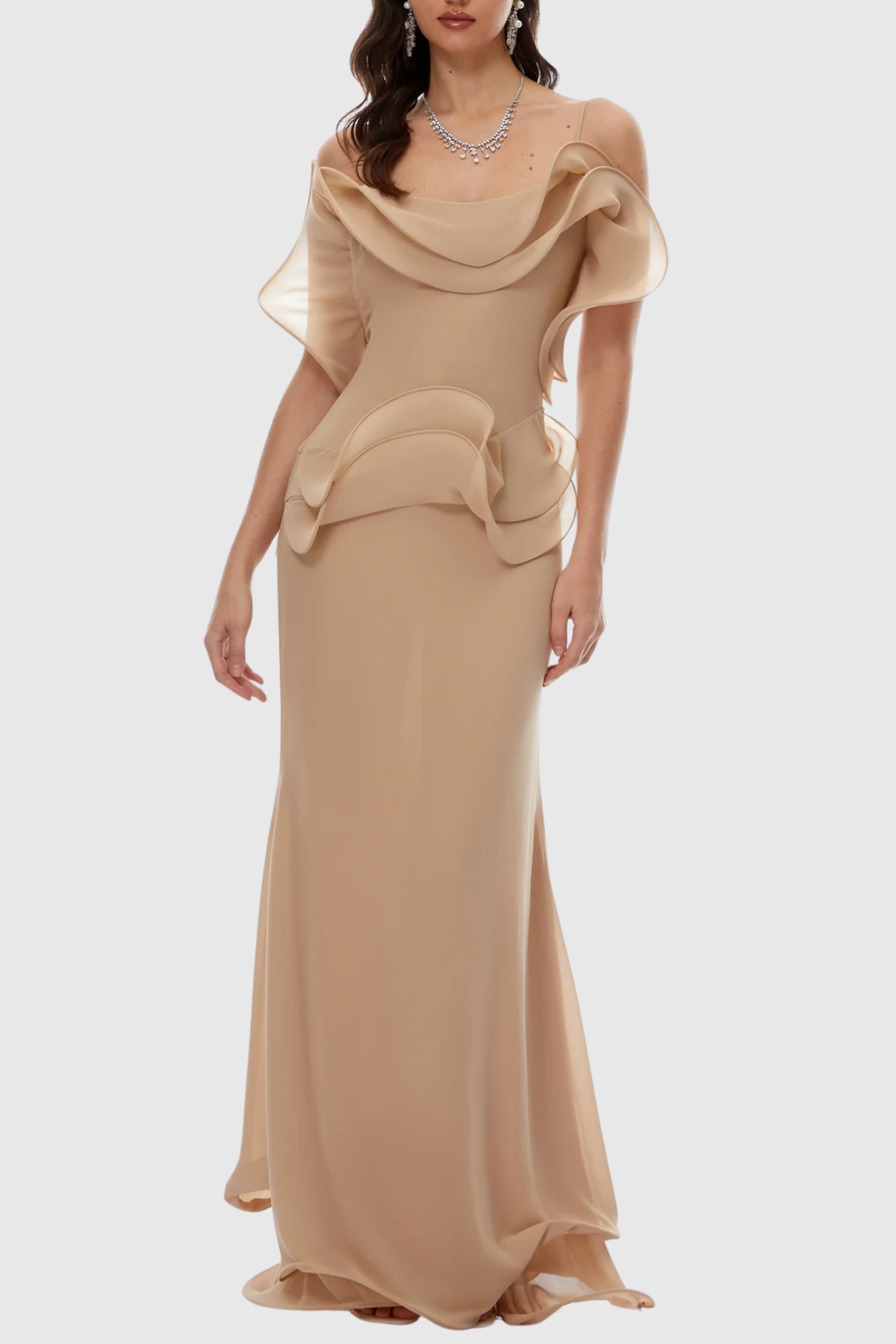 Mattea Ruffle Maxi Dress - Nude