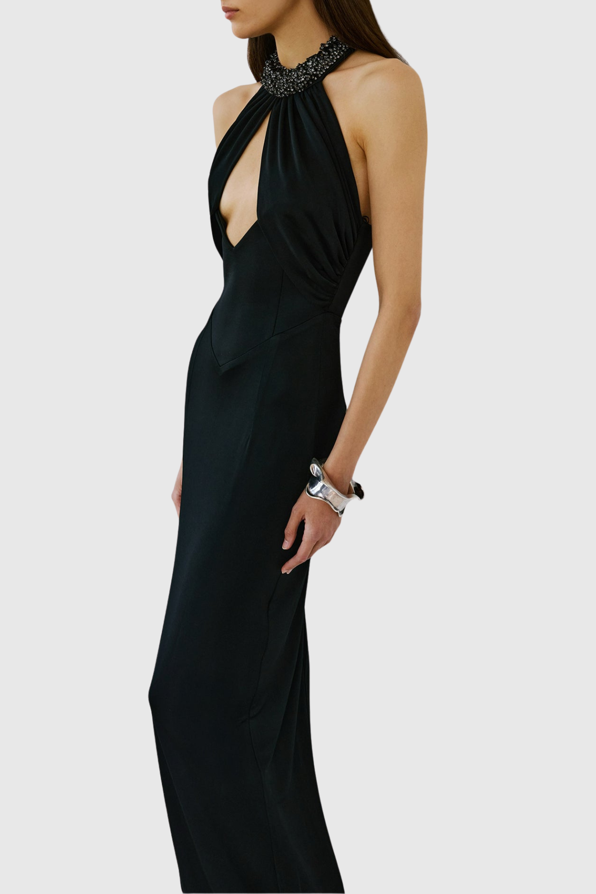 Maura Crystal Embellished Halter Cutout Maxi Dress