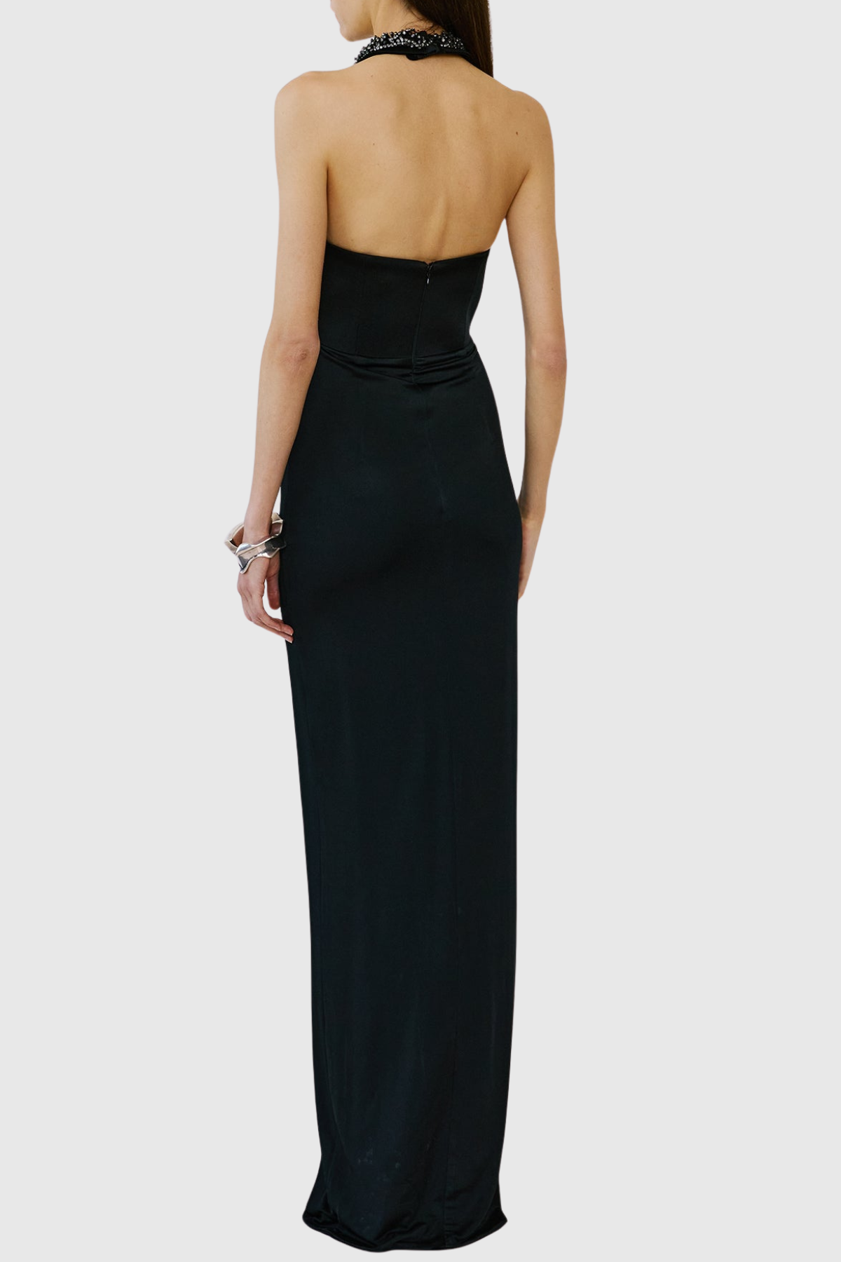 Maura Crystal Embellished Halter Cutout Maxi Dress