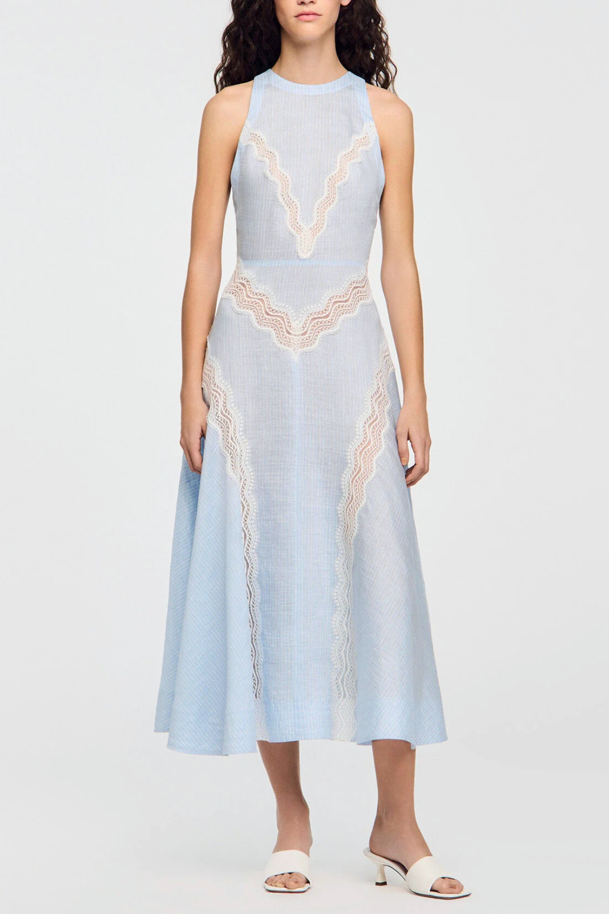 Mauve Sleeveless Lace Midi Dress