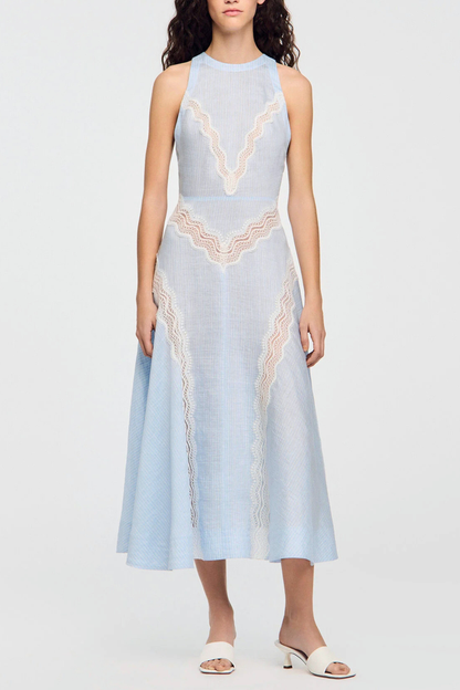 Mauve Sleeveless Lace Midi Dress