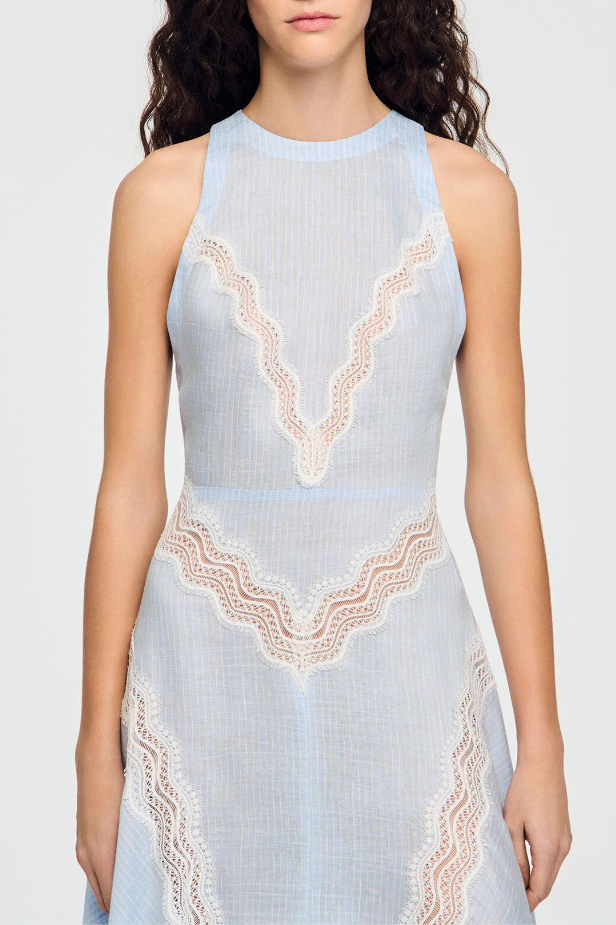 Mauve Sleeveless Lace Midi Dress