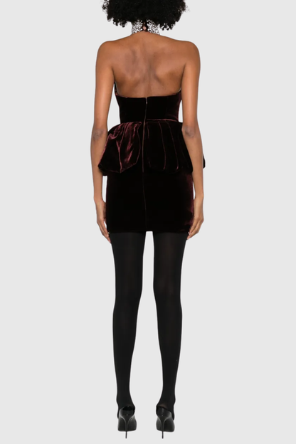 Mayuri Crystal Velvet Peplum-waist Mini Dress