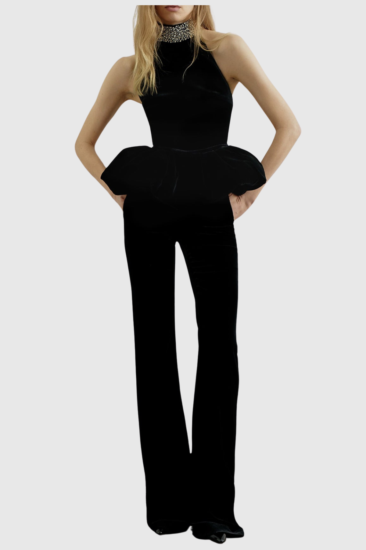Mayuri Crystal Velvet Peplum-waist Top