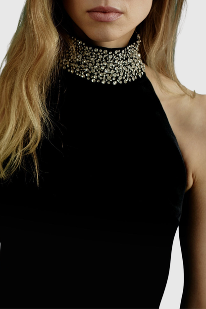 Mayuri Crystal Velvet Peplum-waist Top