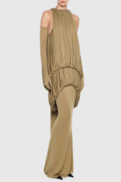 Mbba Sleeveless Ruched Maxi Dress - Brown