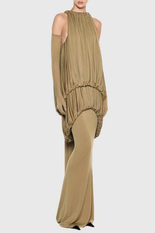 Mbba Sleeveless Ruched Maxi Dress - Brown