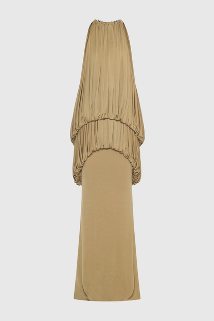 Mbba Sleeveless Ruched Maxi Dress - Brown