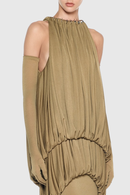Mbba Sleeveless Ruched Maxi Dress - Brown