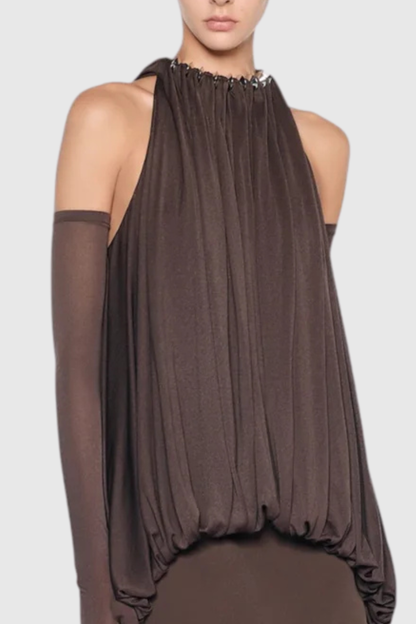 Mbba Sleeveless Ruched Mini Dress - Brown
