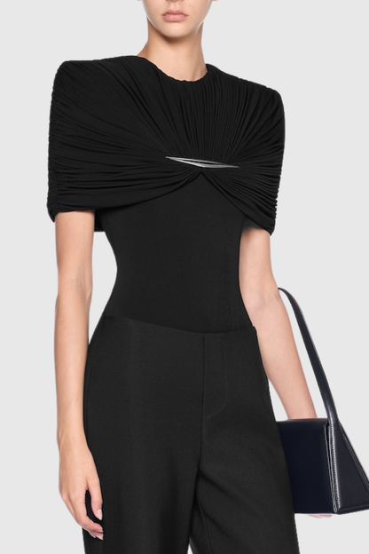 Mbban Metal Ruched Bodysuit - Black
