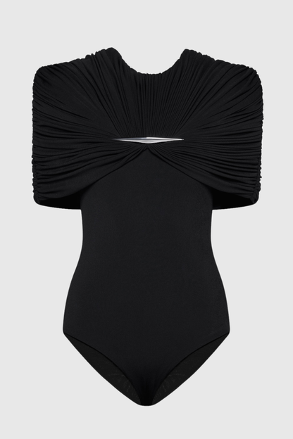 Mbban Metal Ruched Bodysuit - Black
