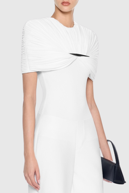 Mbban Metal Ruched Bodysuit - White